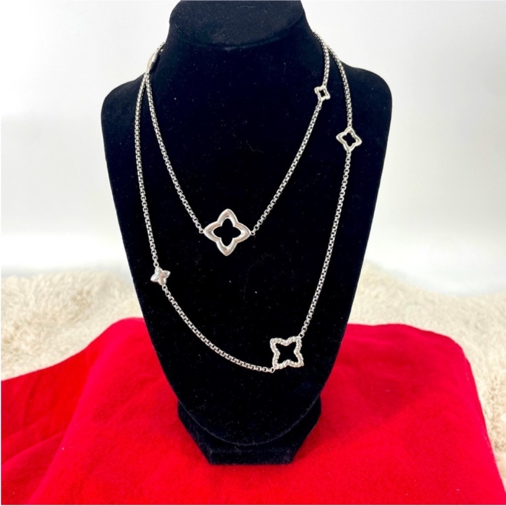 David Yurman Sterling Silver Quatrefoil Box Chain Necklace - 36 in